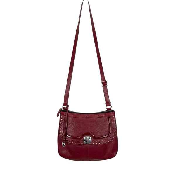 Y2K Brighton Bowie Red Leather Studded Shoulder Bag with Silver Heart Charm - Picture 2 of 16